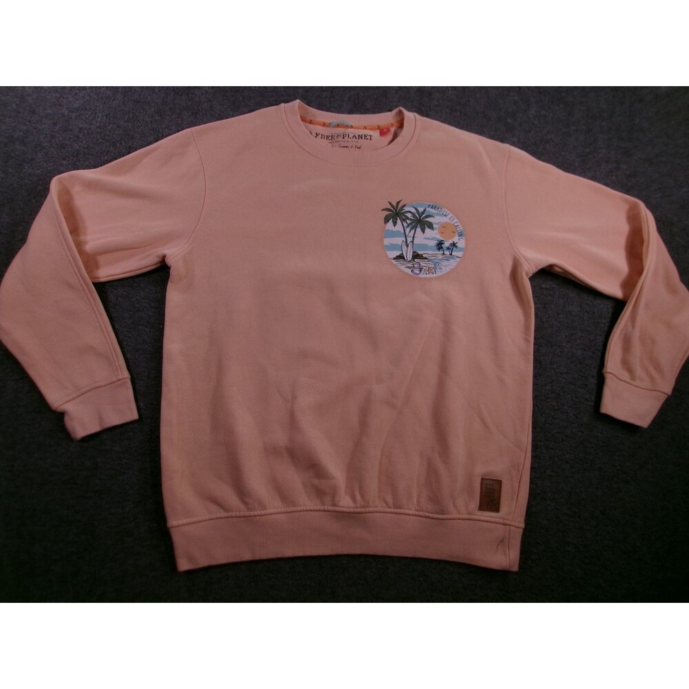 Free Planet Sweatshirt Women Medium Peach Paradise Is Calling Surf Beach Summer